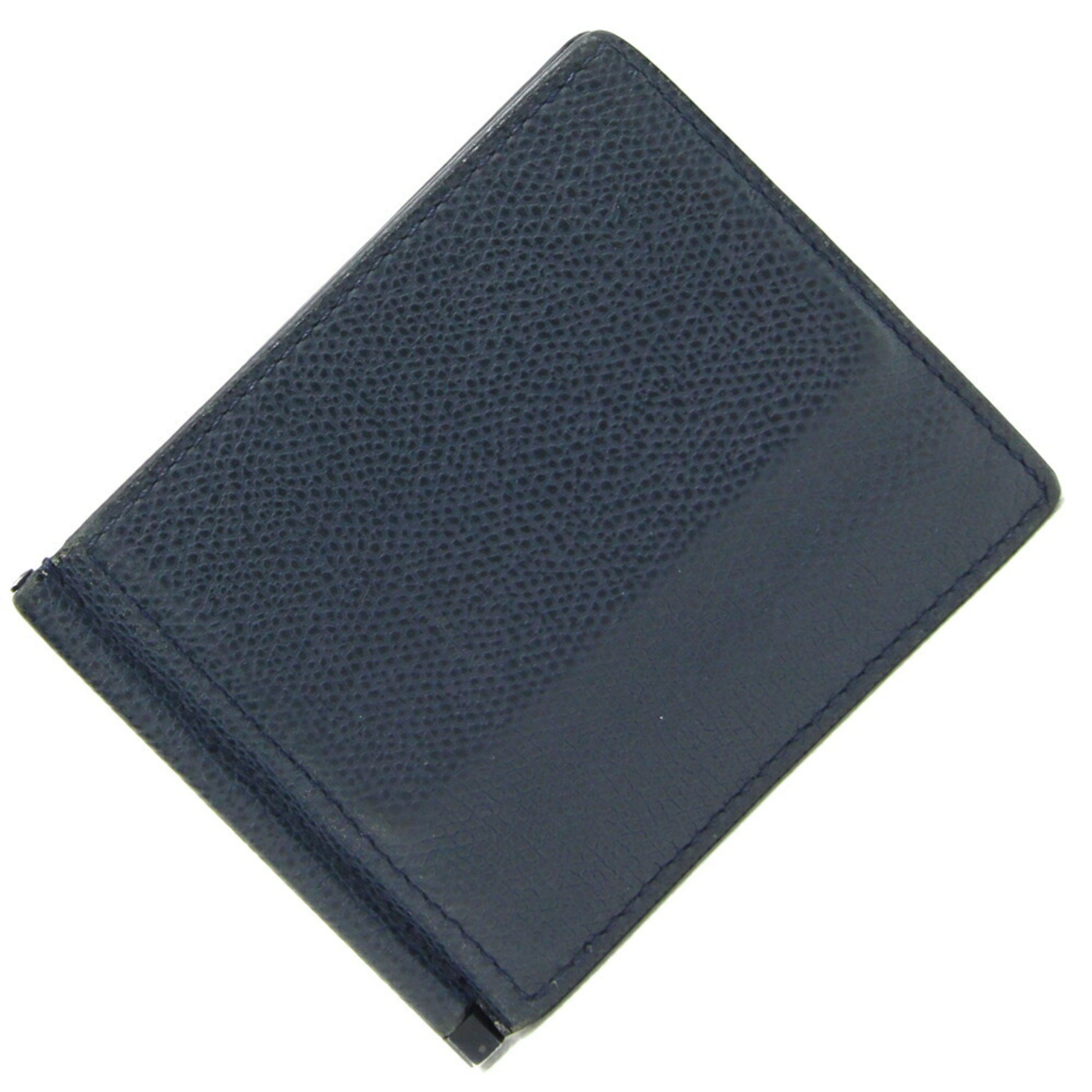 Valextra Bi-fold Billfold Money Clip Navy Leather Compact Wallet for Men
