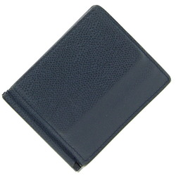 Valextra Bi-fold Billfold Money Clip Navy Leather Compact Wallet for Men