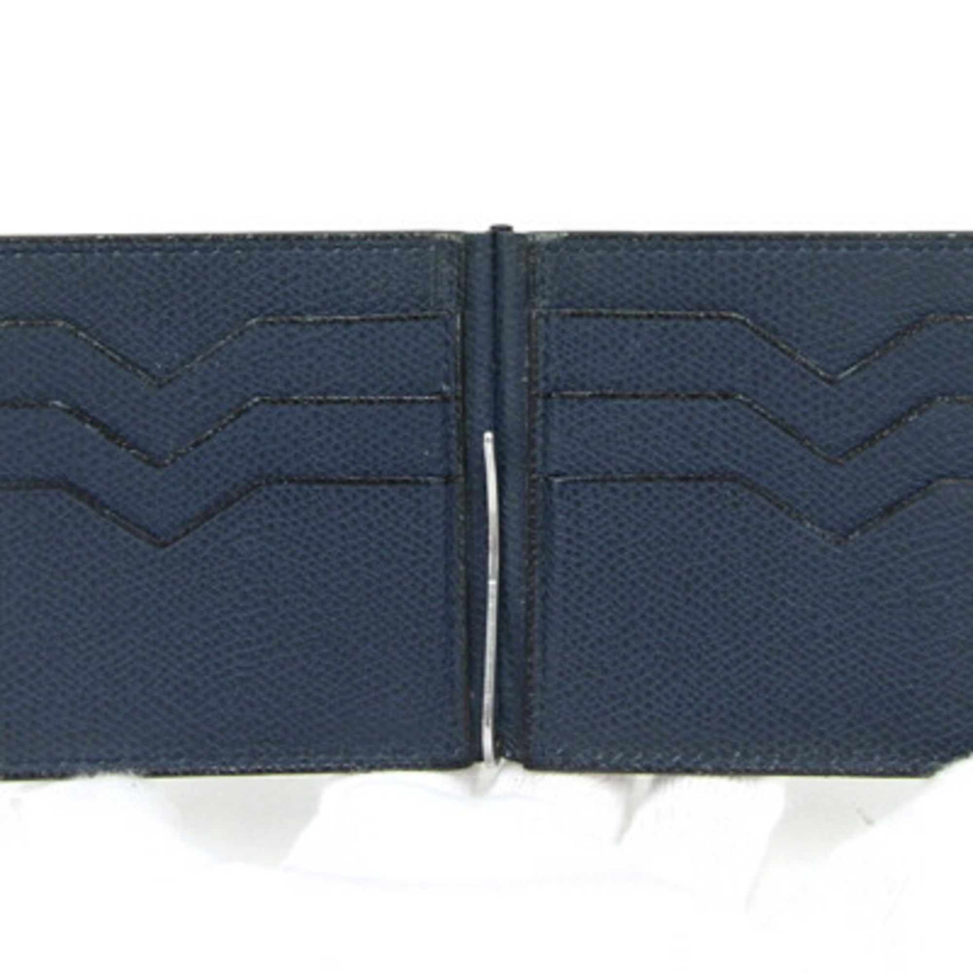 Valextra Bi-fold Billfold Money Clip Navy Leather Compact Wallet for Men