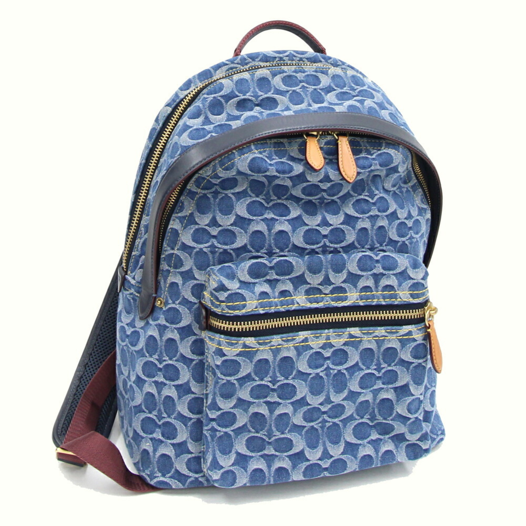 Coach Backpack Signature Denim Charter C9731 Blue Navy Leather Men's COACH