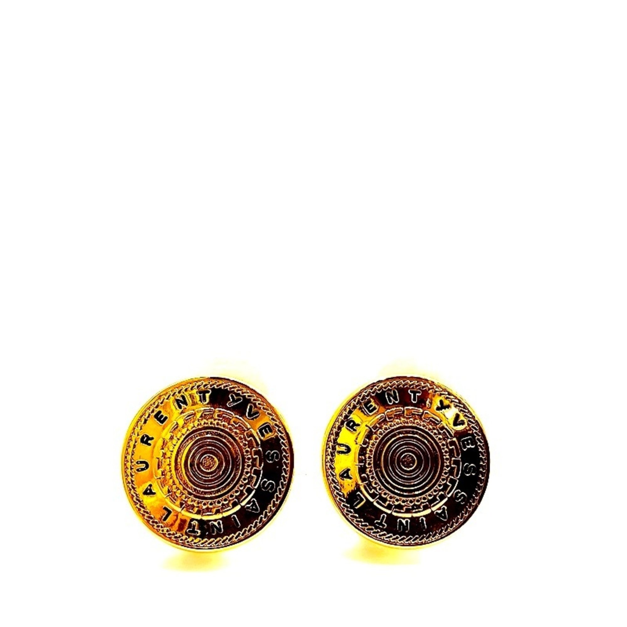 Yves Saint Laurent (YVES SAINT LAURENT) YSL Circle Necklace & Earrings Set Button Handkerchief Gold Color KB-8429