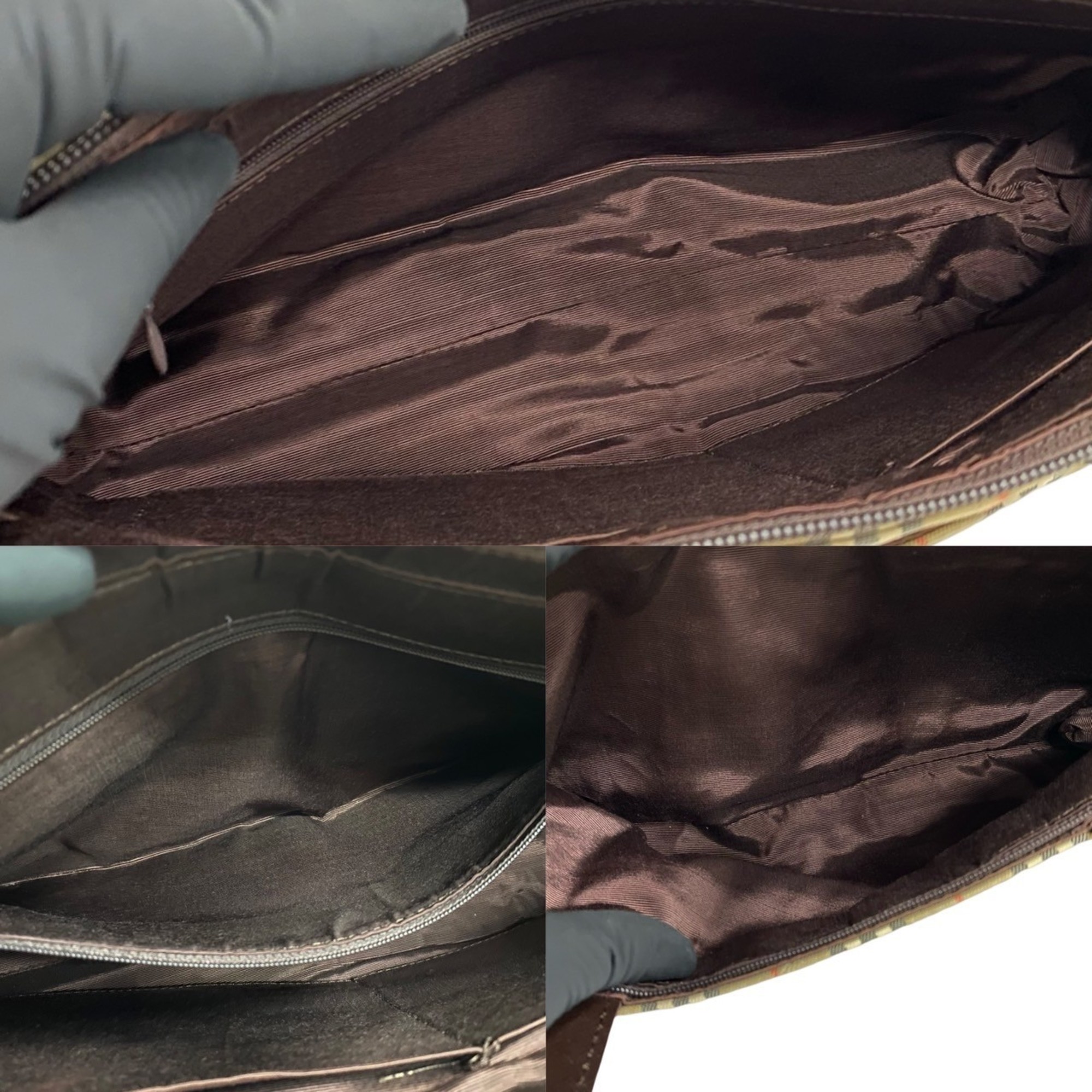 Burberrys Nova Check Leather Canvas Handbag Tote Bag Brown 30072