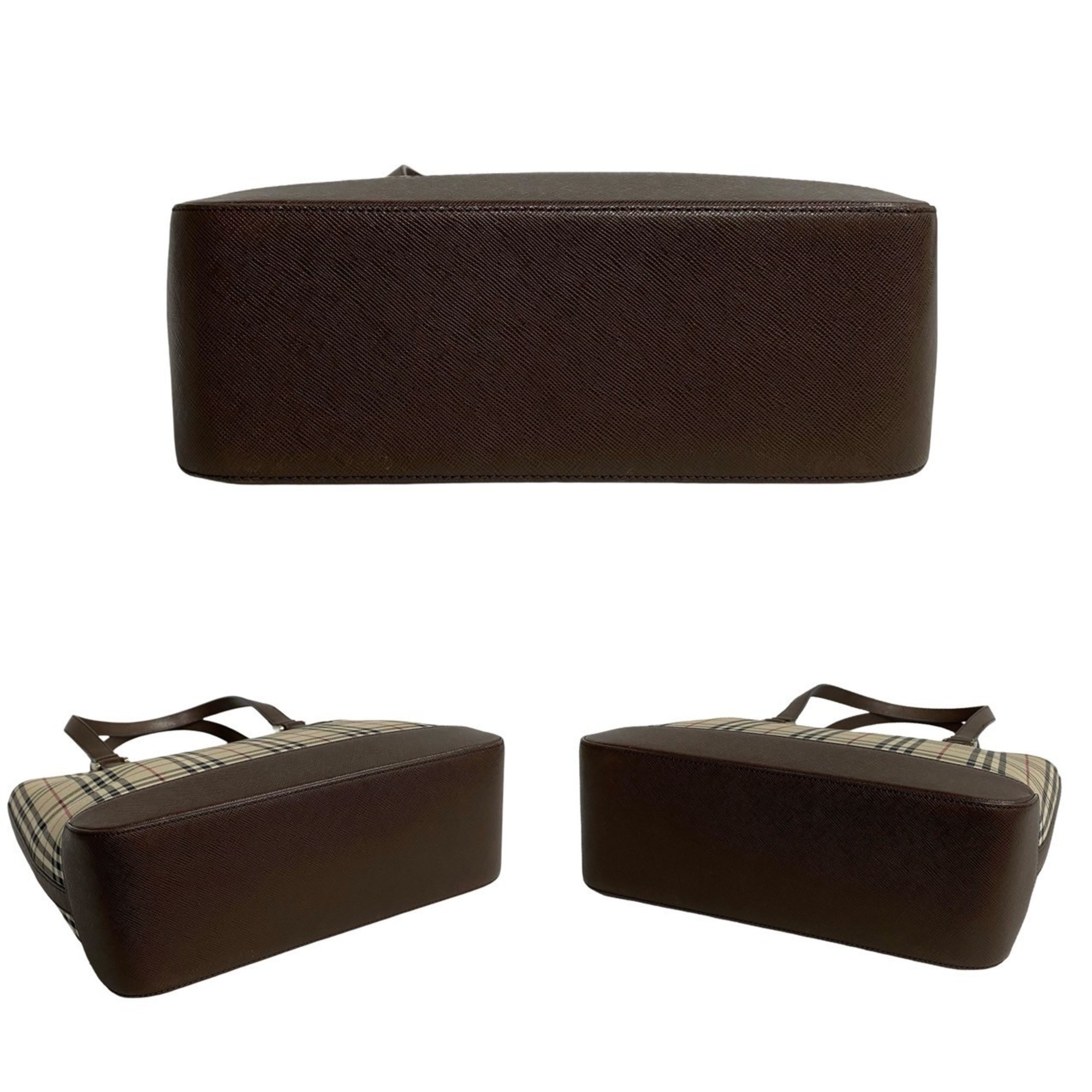BURBERRY Nova Check Leather Canvas Tote Bag Handbag Brown Beige 28803