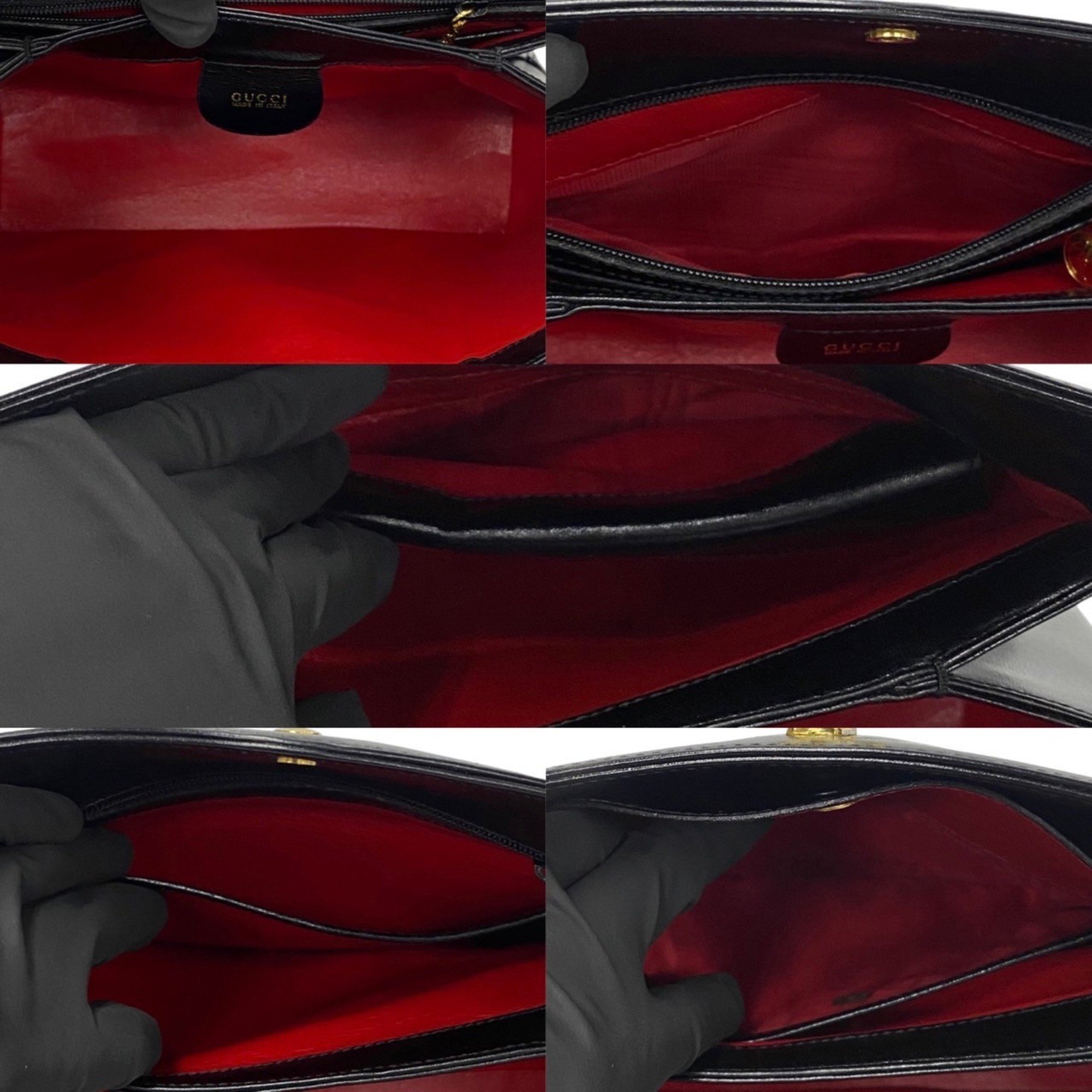 GUCCI Old Gucci Horseshoe Hardware Leather Handbag Tote Bag Black 15144