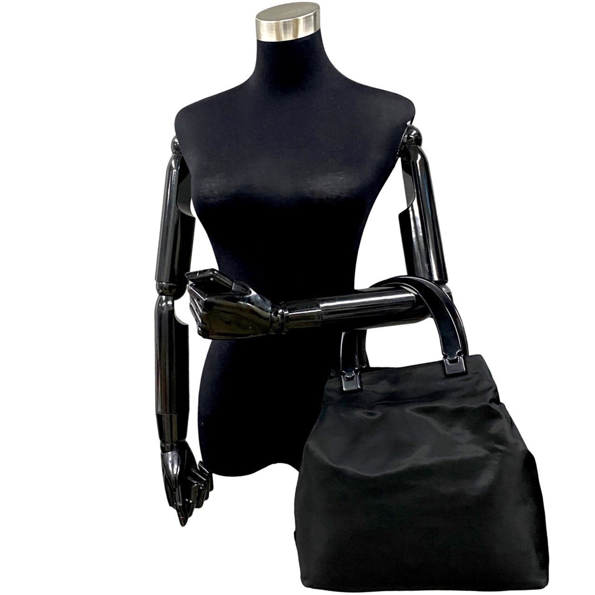 PRADA Prada Triangle Metal Fittings Nylon Plastic Handle Handbag Tote Bag Black 21527
