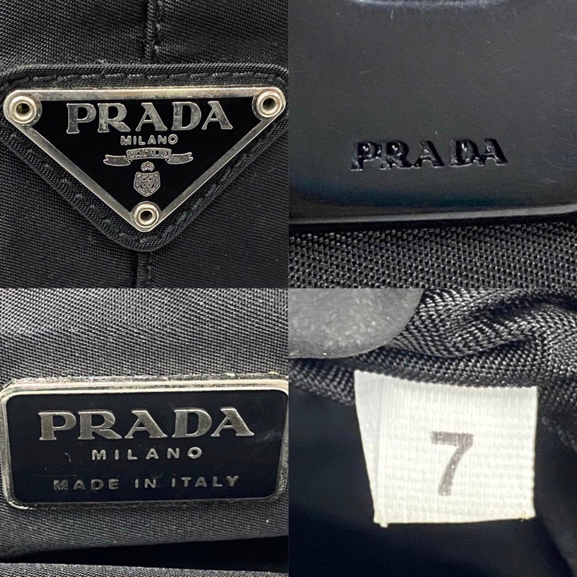 PRADA Prada Triangle Metal Fittings Nylon Plastic Handle Handbag Tote Bag Black 21527