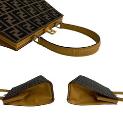 FENDI ZUCCA FF Leather Canvas 2way Handbag Shoulder Bag Brown 28080