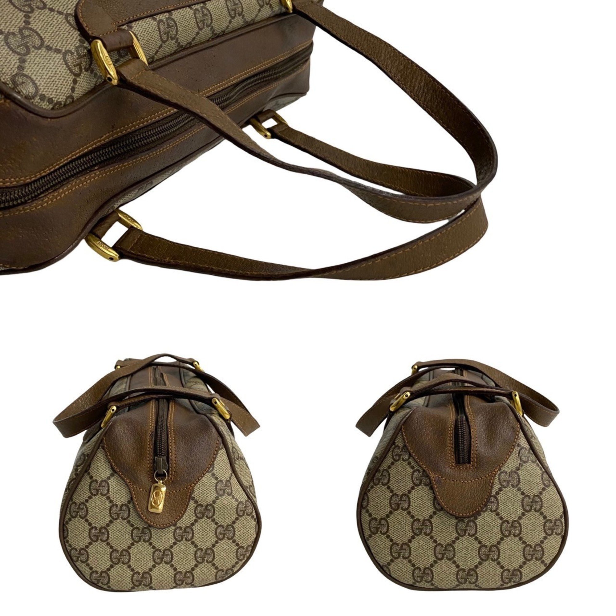 GUCCI Old Gucci GG hardware leather handbag Boston bag brown 22319