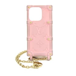 Louis Vuitton smartphone case Monogram Ri Trunk iPhone14Pro M82082 Mochi Pink Rubber Mobile Phone Smartphone Cover Apple Women's Chain Shoulder LOUIS VUITTON