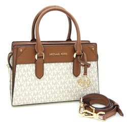 Michael Kors Handbag Jet Set Satchel Small 35H1G9MS2B Off-White Brown PVC Leather Women's MICHAEL KORS