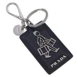 Prada Keychain 2PP712 Black Leather Metal Keyring Bag Charm Porter Bellboy Women Men Square PRADA