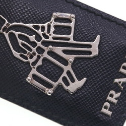 Prada Keychain 2PP712 Black Leather Metal Keyring Bag Charm Porter Bellboy Women Men Square PRADA
