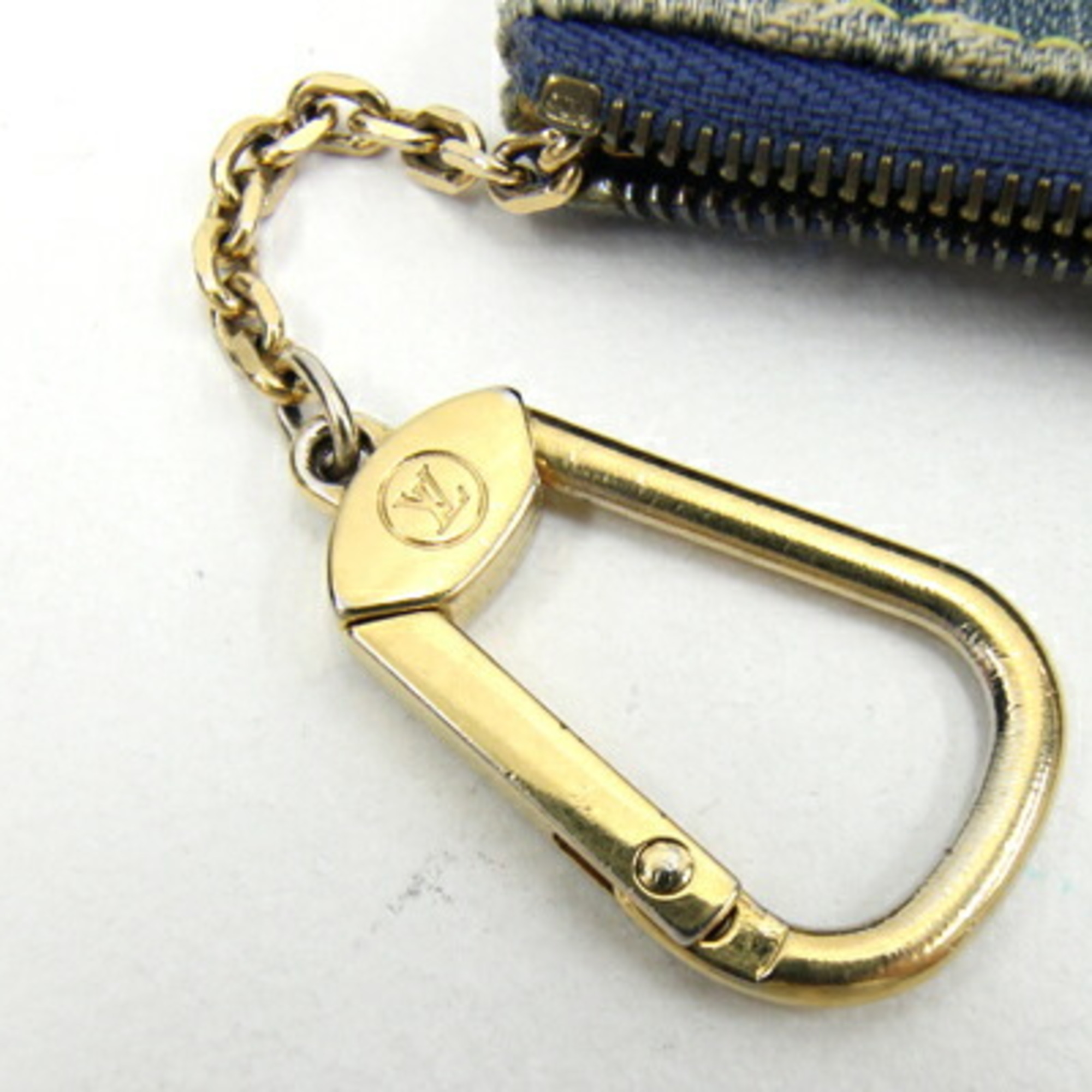 Louis Vuitton Coin Case Monogram Denim Pochette Cle M95343 Blue Purse Wallet Key Ring Compact Women's LOUIS VUITTON