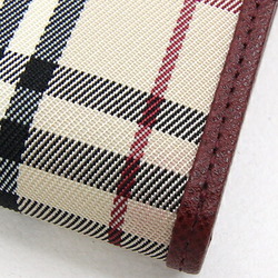 Burberry Tri-fold Wallet Beige Bordeaux Canvas Leather Compact Nova Check Women's BURBERRY