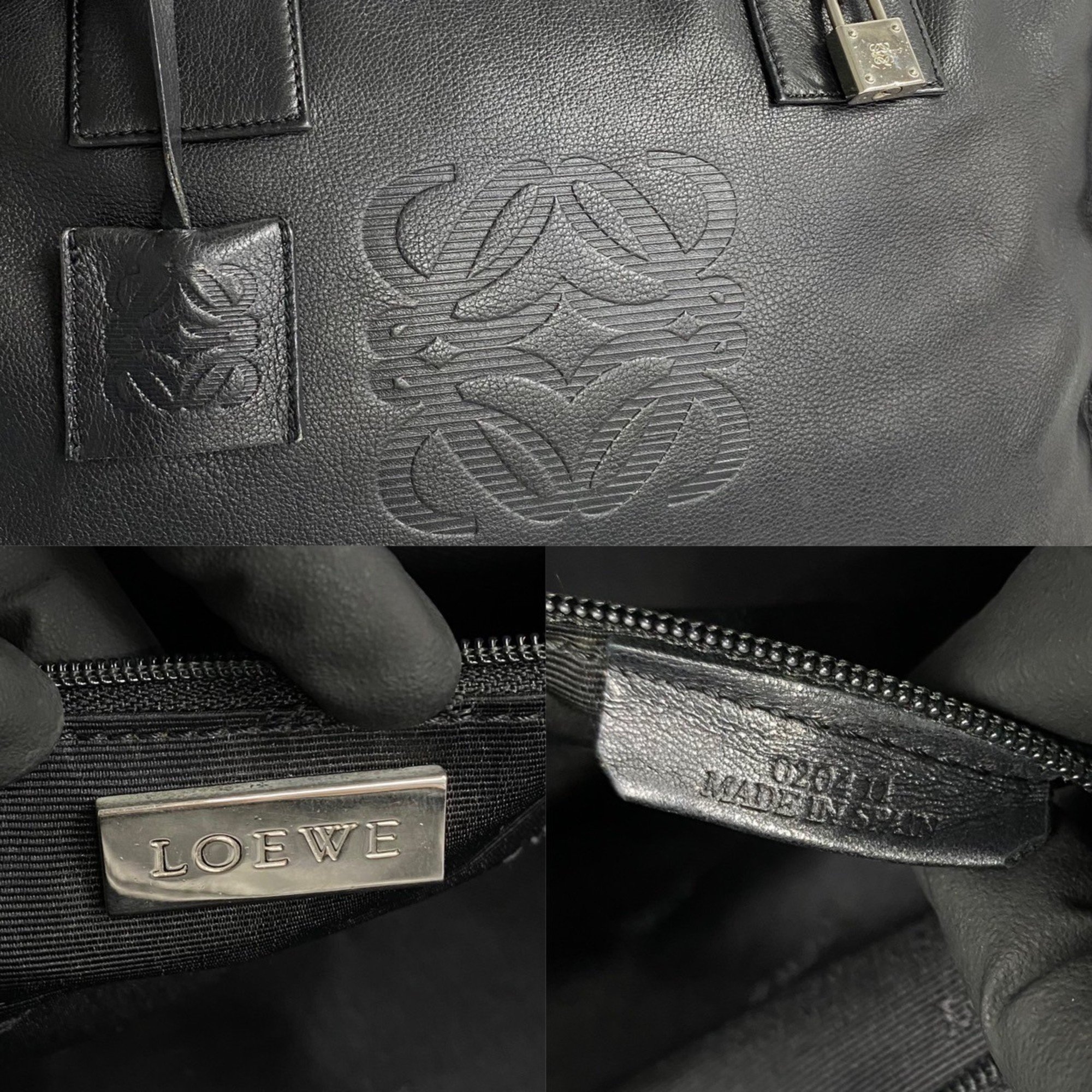 LOEWE Amazona 36 Anagram Leather Handbag Boston Bag Black 34254