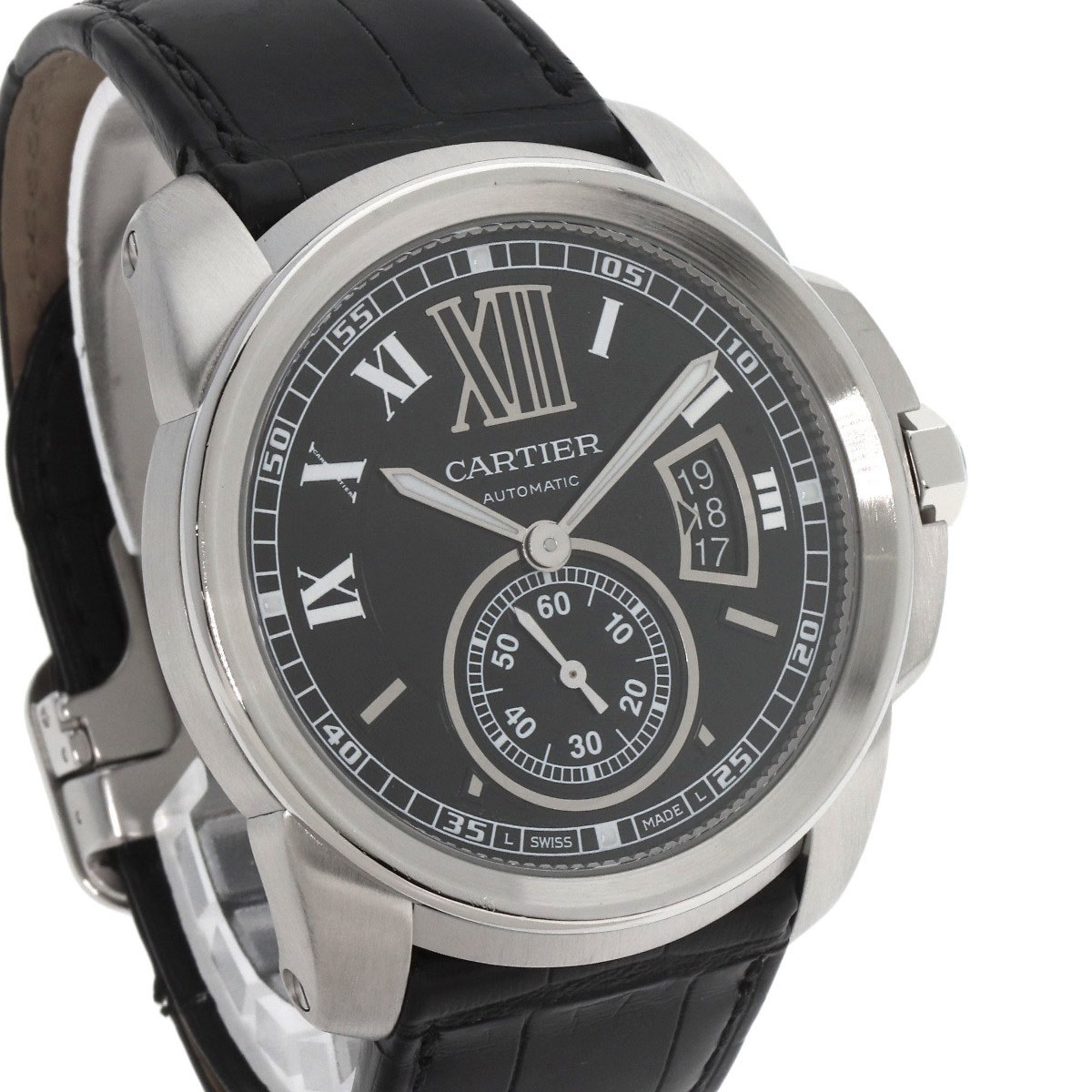 Cartier W7100014 Calibre de Watch Stainless Steel Leather Men's