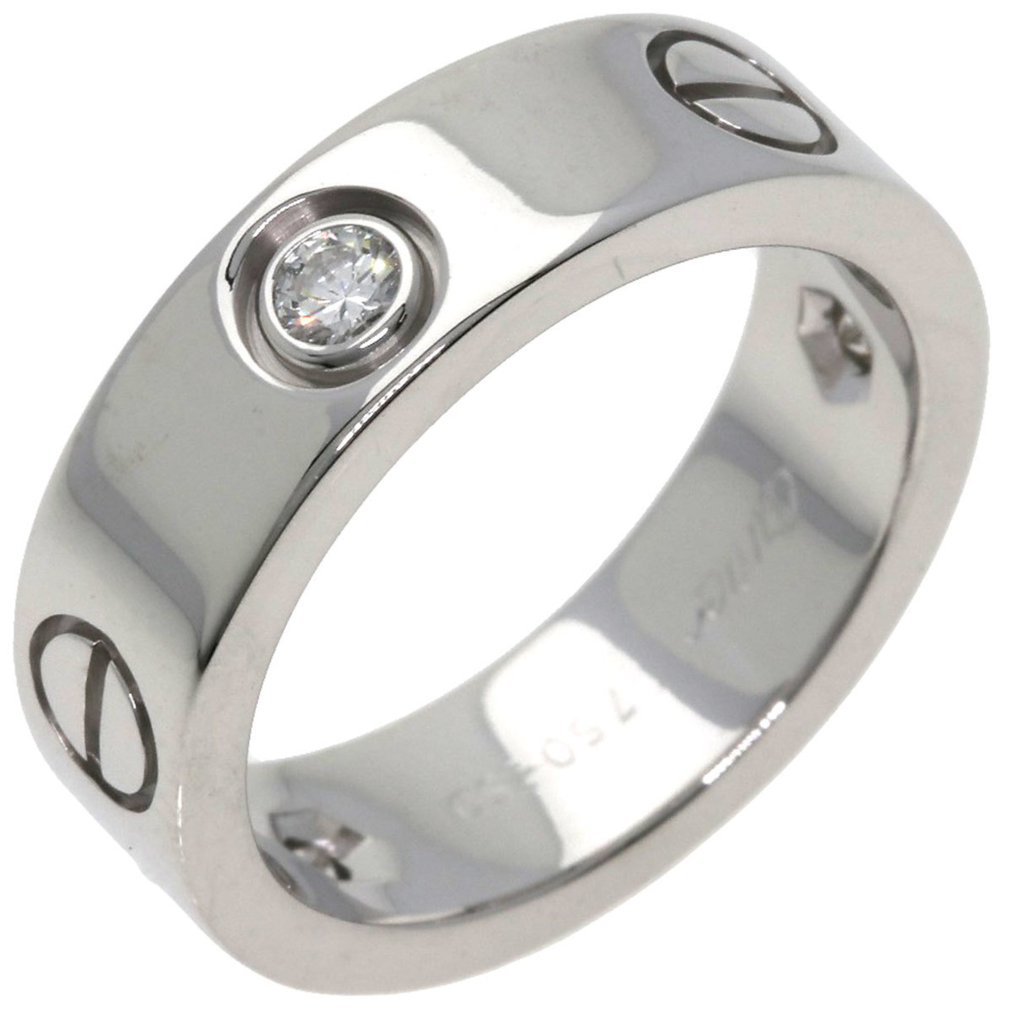 Cartier Love Ring Half Diamond #50 K18 White Gold Women's