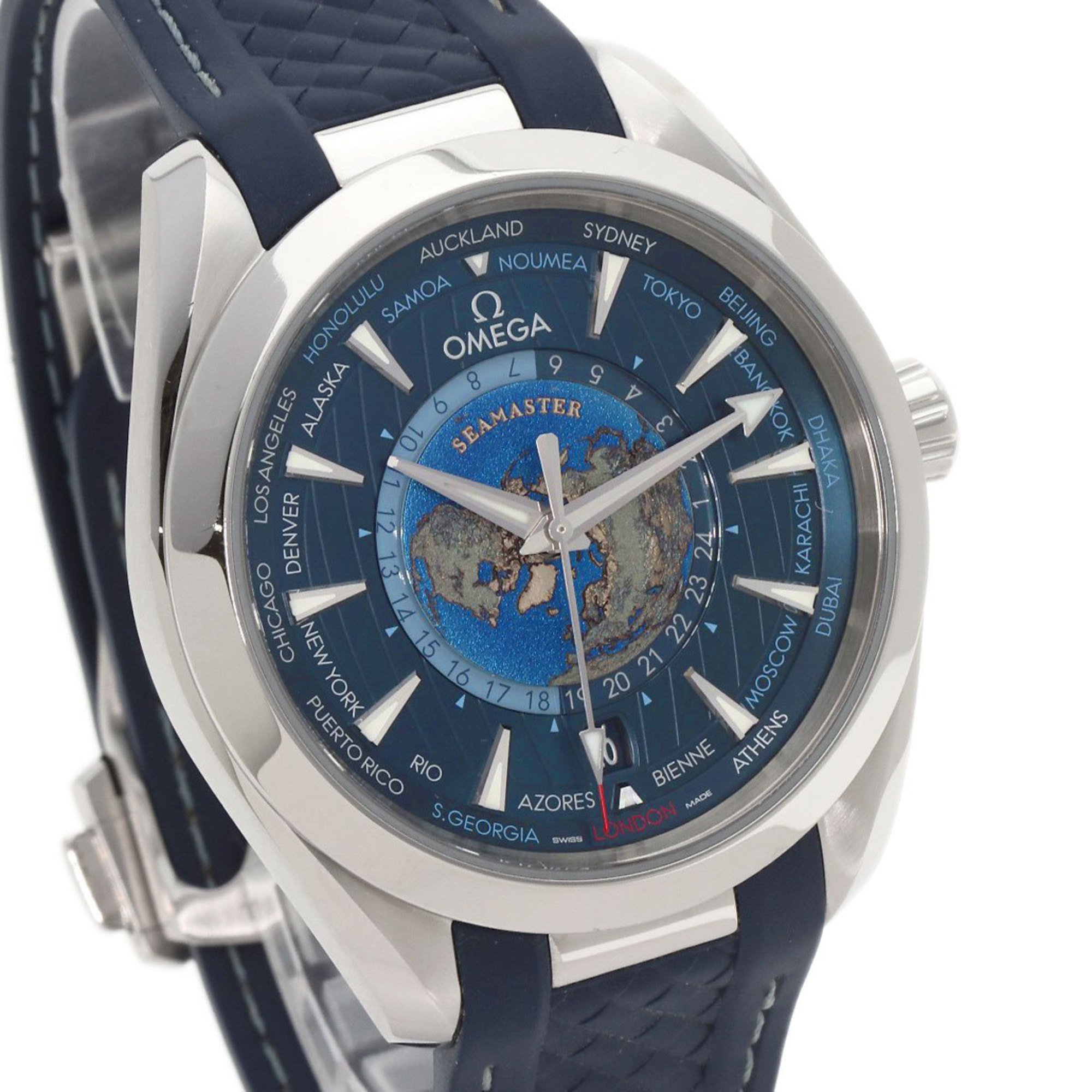Omega 220.12.43.22.03.001 Seamaster Aqua Terra Worldtimer Watch Stainless Steel Rubber Men's