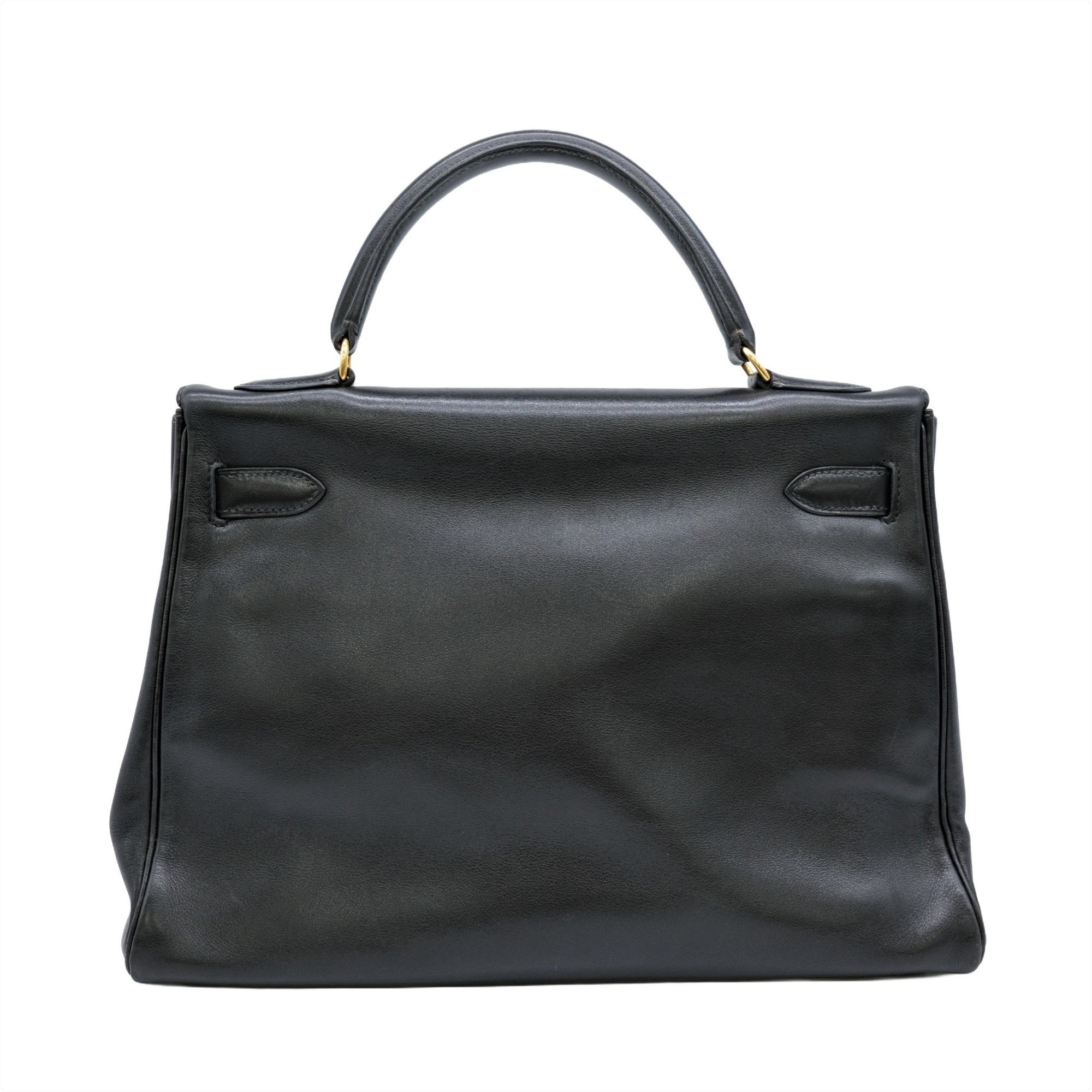 HERMES Kelly 32 Handbag Veau Gulliver Leather Black