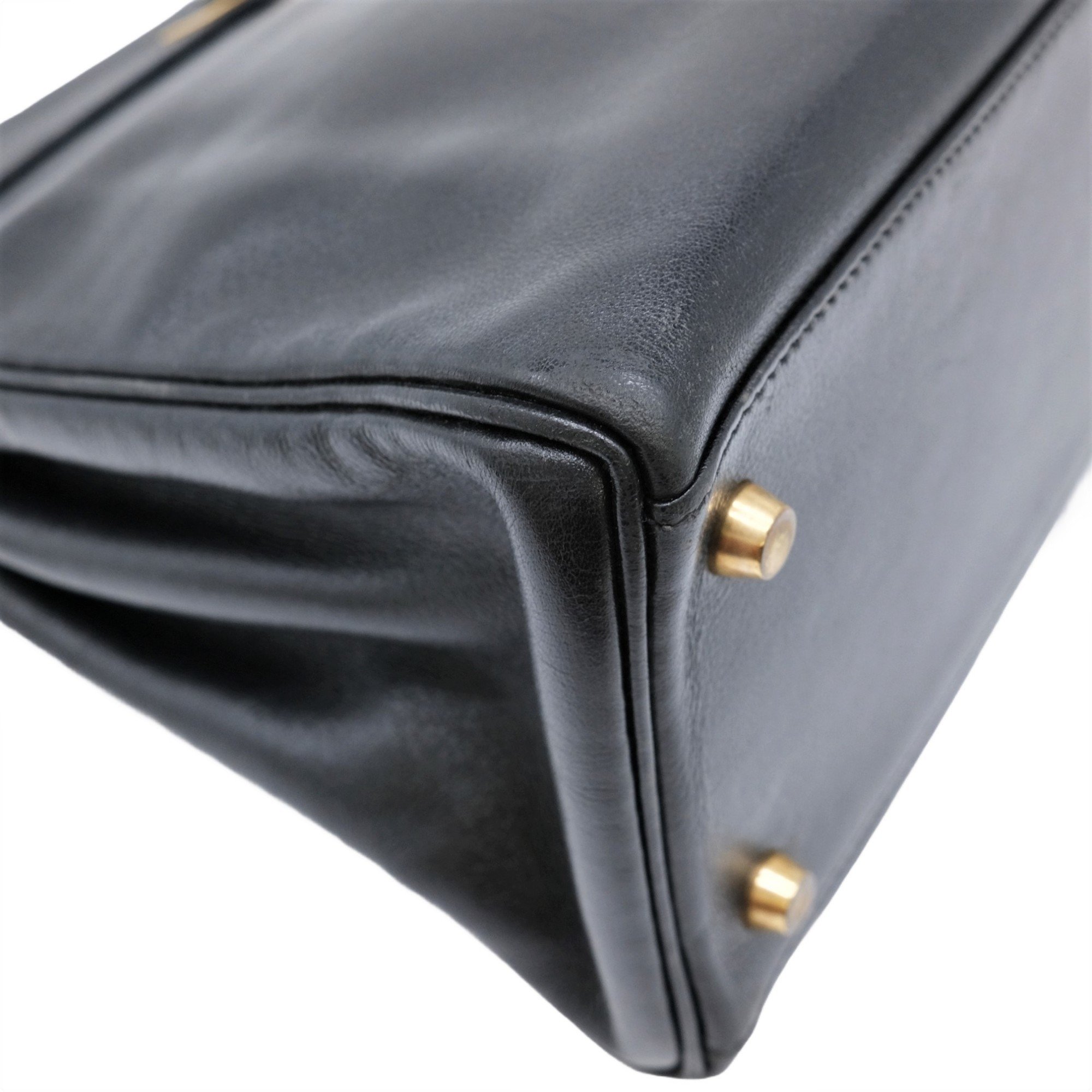 HERMES Kelly 32 Handbag Veau Gulliver Leather Black
