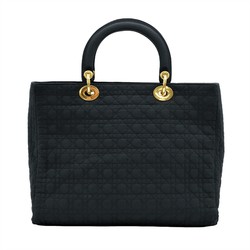 Christian Dior Lady Cannage Handbag Tote Quilted Canvas Black