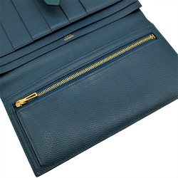 HERMES Bearn Soufflet Long Wallet Epsom Bicolor Blue