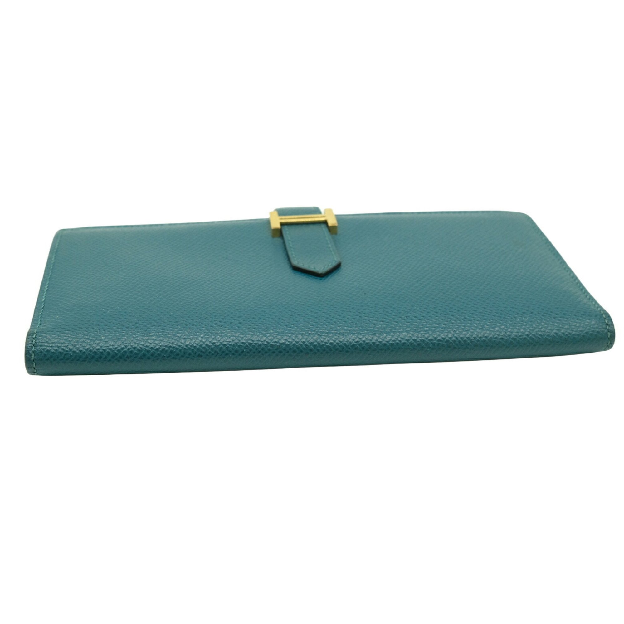 HERMES Bearn Soufflet Long Wallet Epsom Bicolor Blue