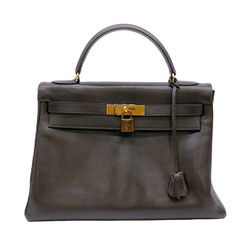 HERMES Kelly 32 handbag in box calf leather, dark brown