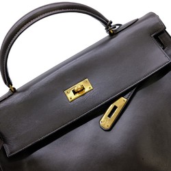 HERMES Kelly 32 handbag in box calf leather, dark brown