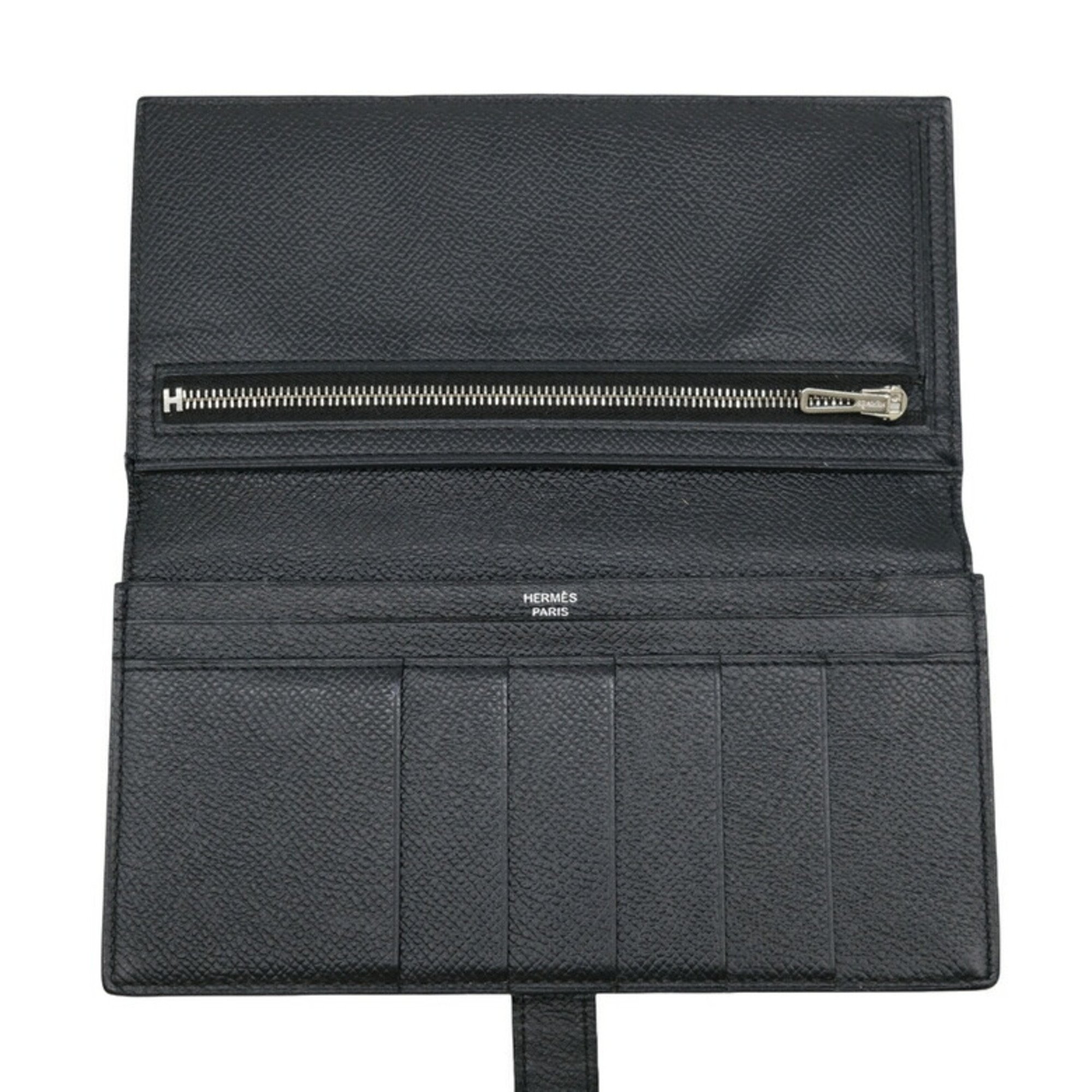 HERMES Bearn Soufflet Long Wallet in Epsom Leather, Black