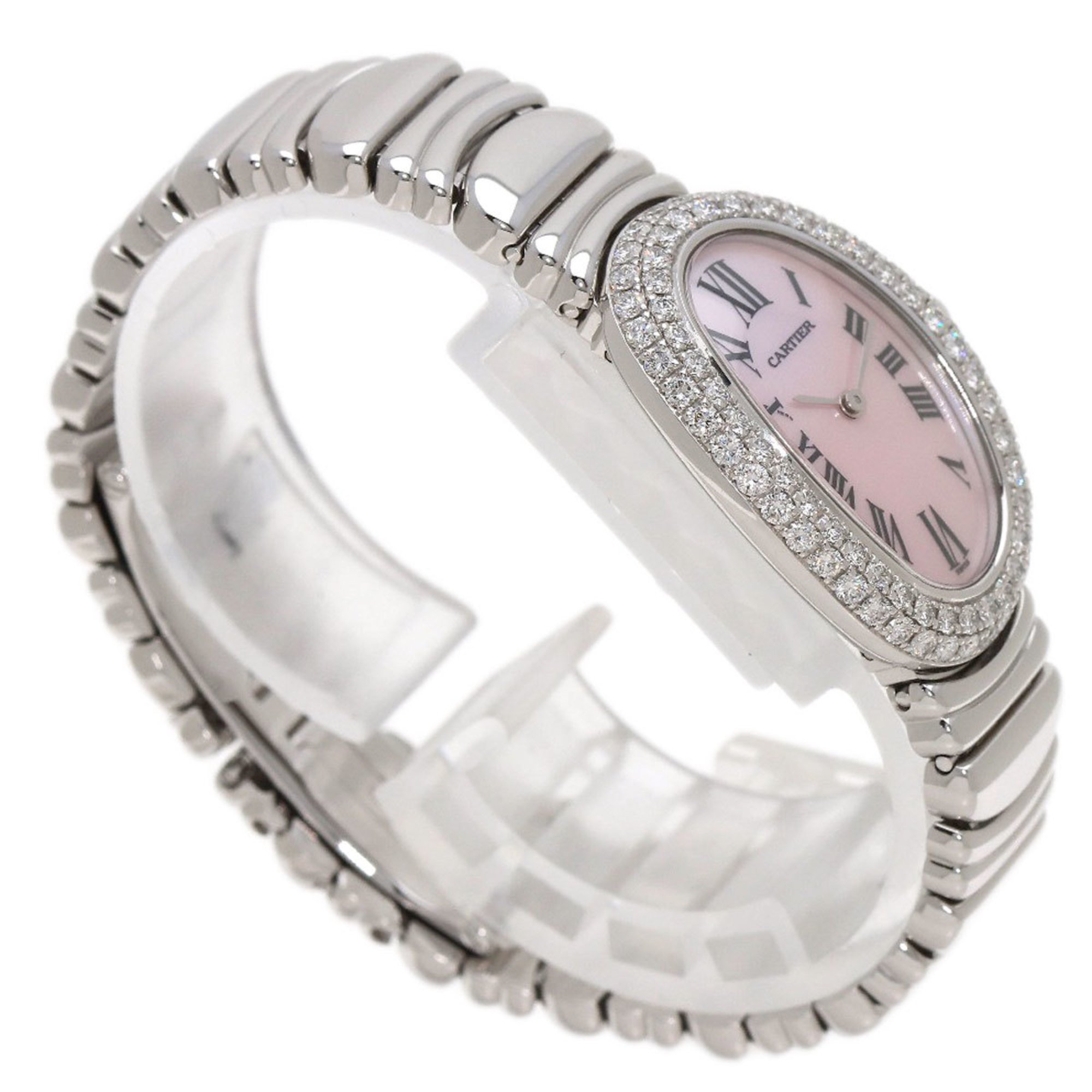 Cartier WB5097L2 Baignoire Bezel Double Diamond Watch K18 White Gold K18WG Ladies