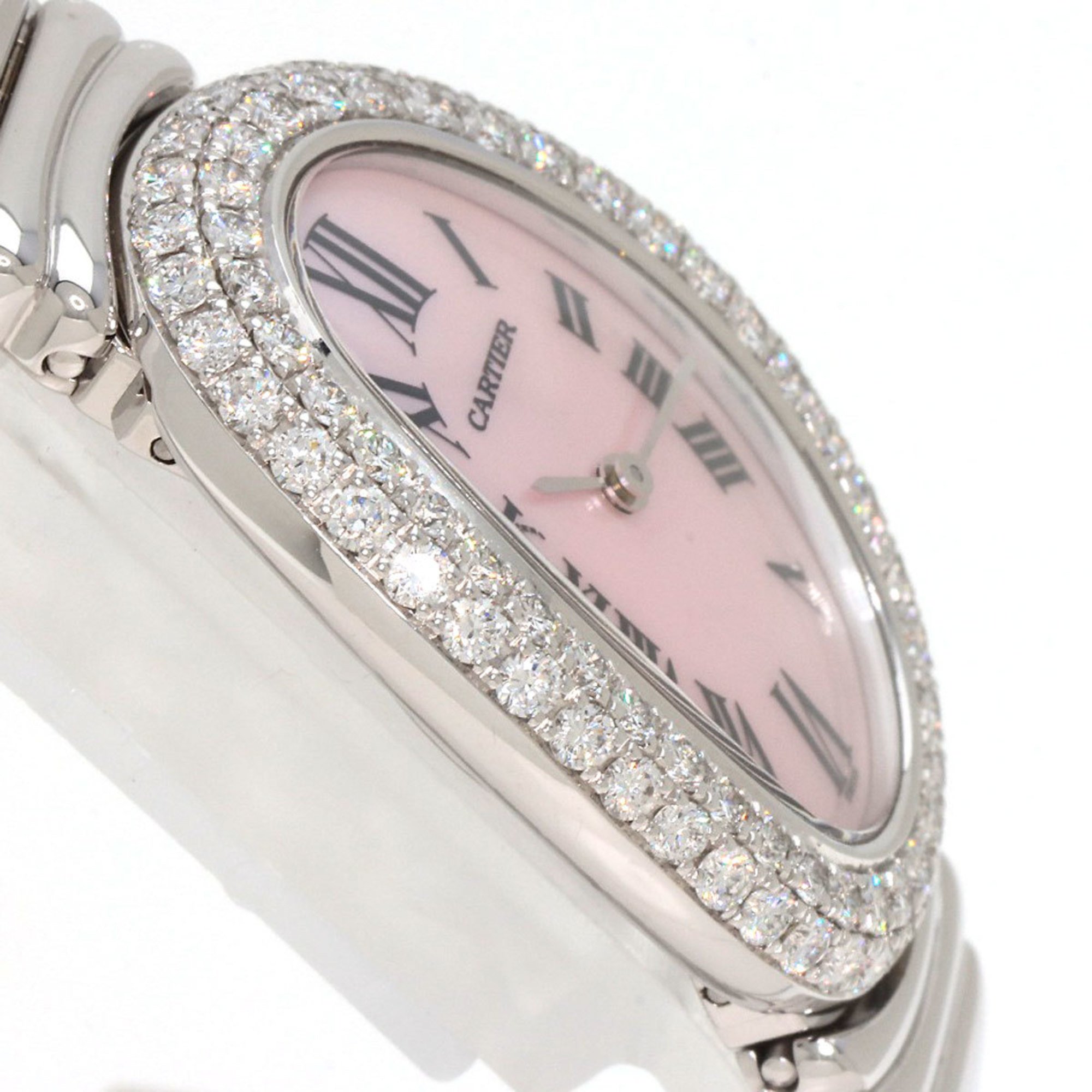Cartier WB5097L2 Baignoire Bezel Double Diamond Watch K18 White Gold K18WG Ladies