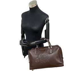 LOEWE Amazona 36 Anagram Leather Boston Bag Handbag Brown 21542