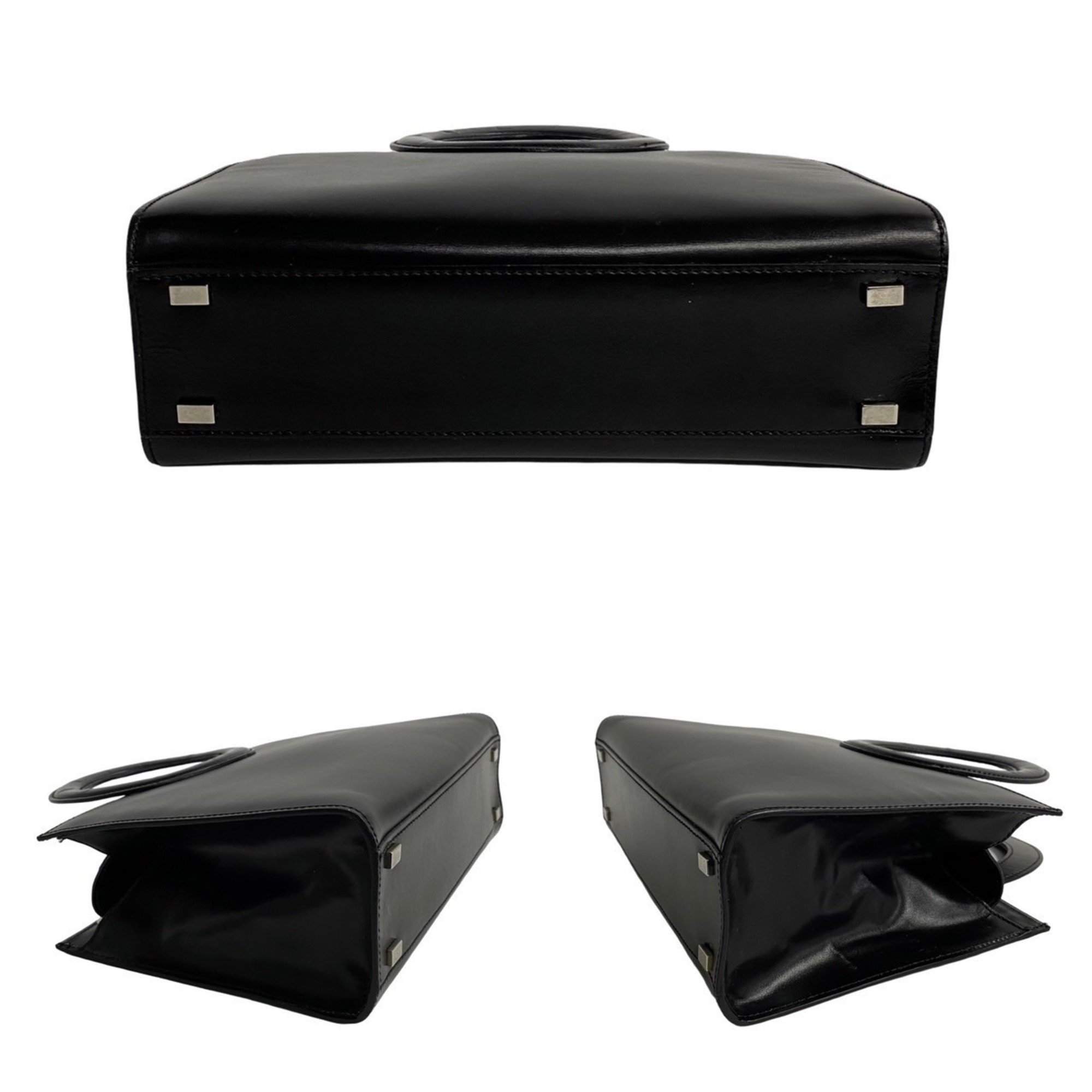 CELINE Circle Calf Leather 2way Handbag Shoulder Bag Black 23073