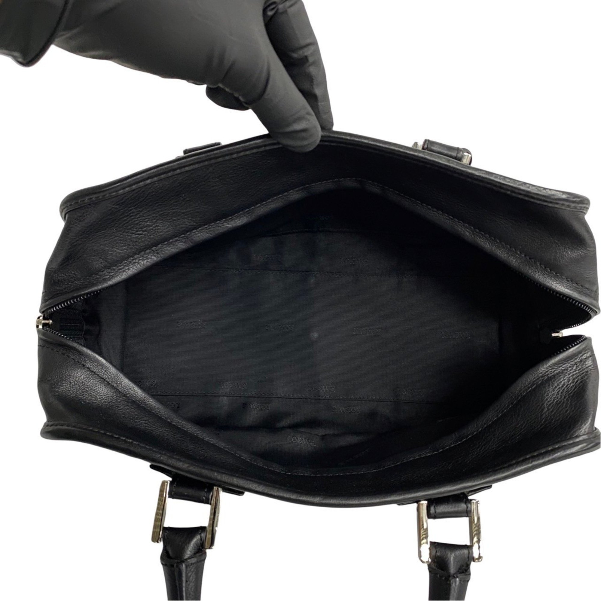 LOEWE Amazona 28 Anagram Leather Handbag Boston Bag Black 54525