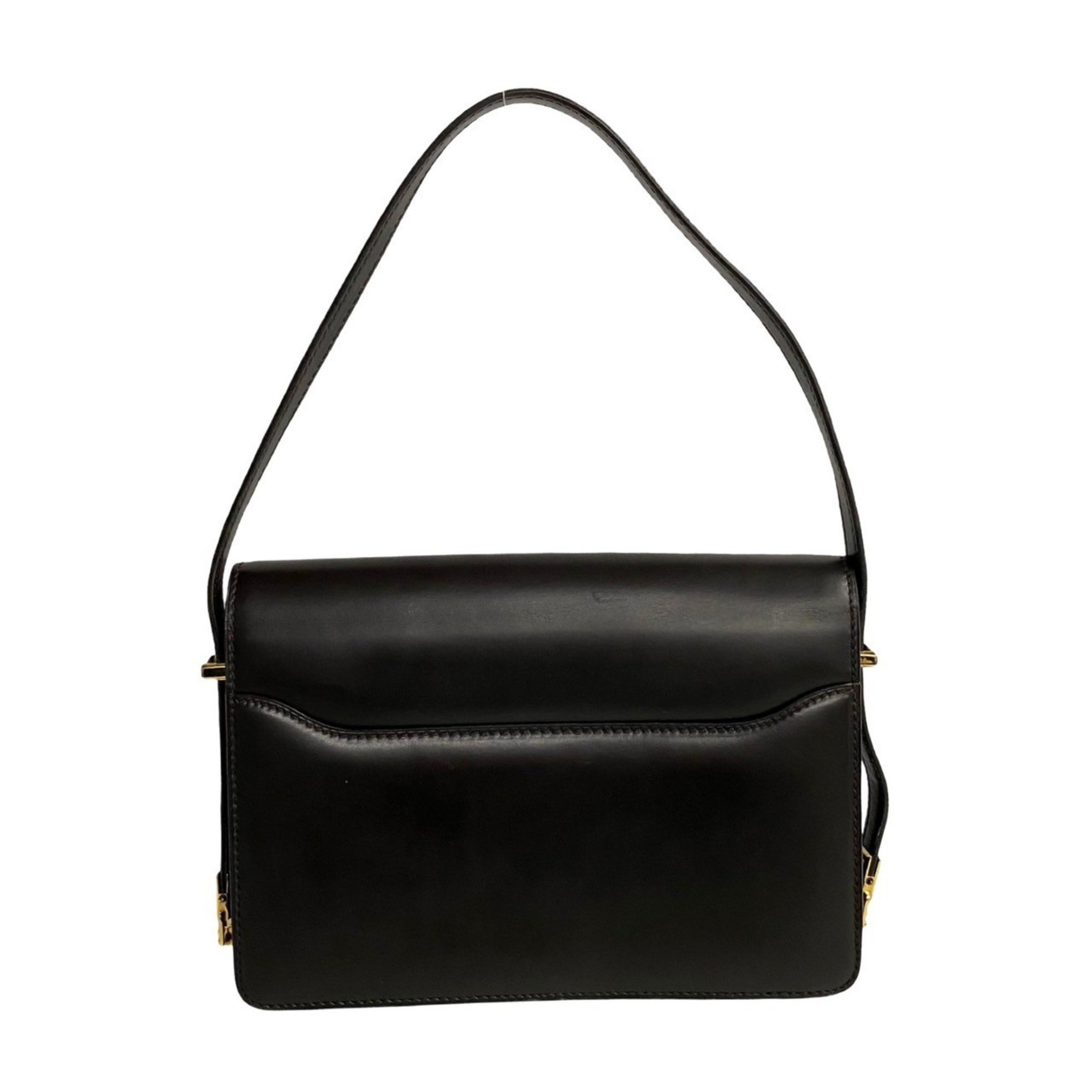 CELINE Triomphe hardware leather 2way handbag shoulder bag brown 18855