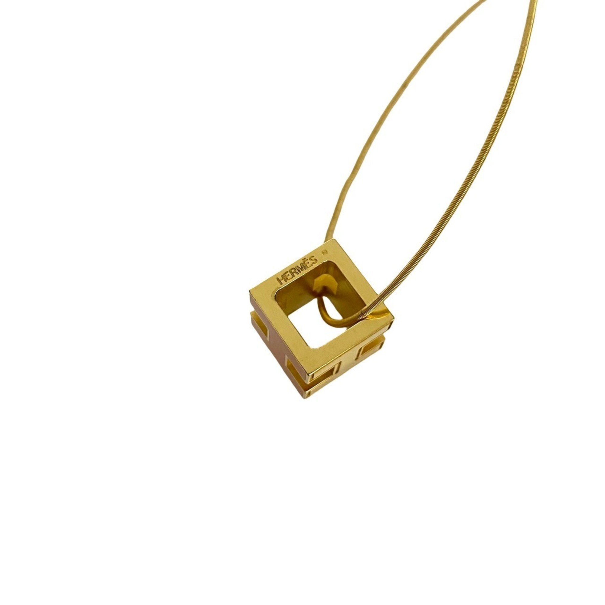 HERMES Hermes Cage d'Ache H Cube Metal Necklace Pendant Gold Orange 41125