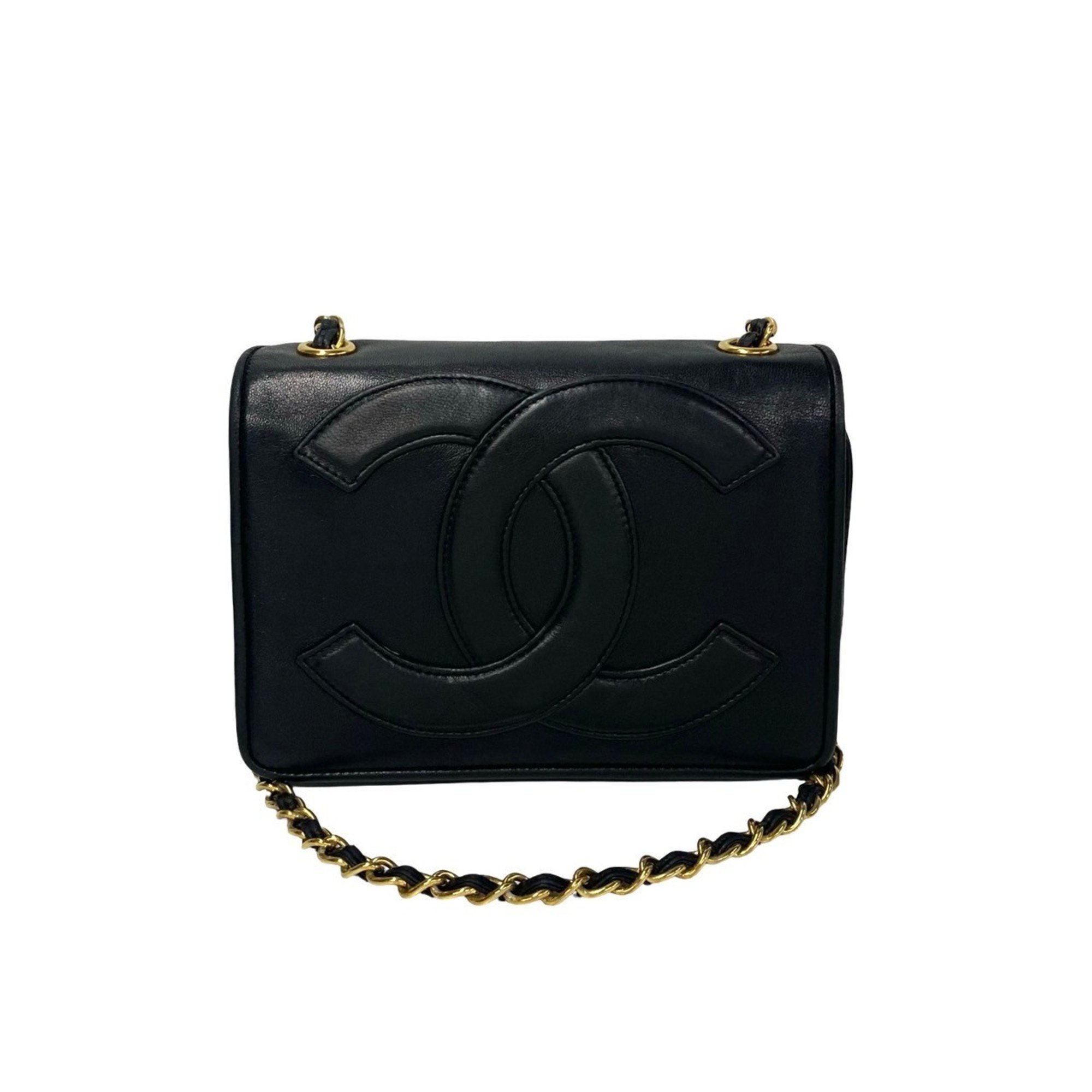 CHANEL Decacoco 18cm Leather Chain Shoulder Bag Pochette Black 85868