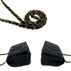 CHANEL Decacoco 18cm Leather Chain Shoulder Bag Pochette Black 85868