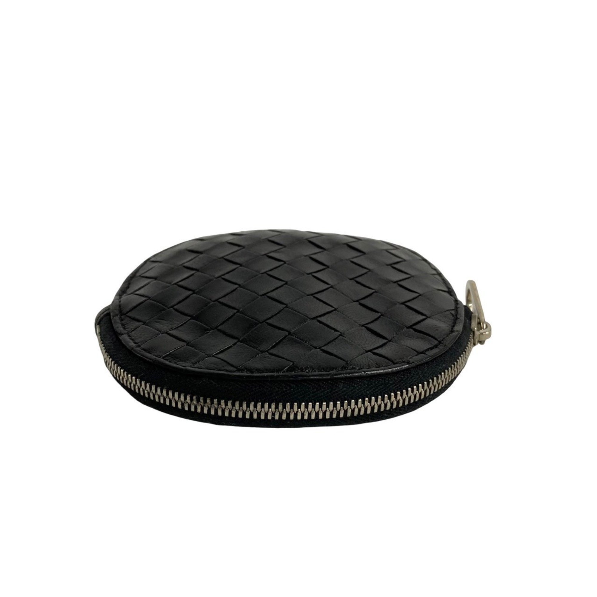 BOTTEGA VENETA Intrecciato Leather Round Zip Wallet/Coin Case, Black 28199
