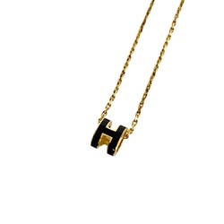 HERMES POP H Chain Necklace Pendant Gold Black 39967