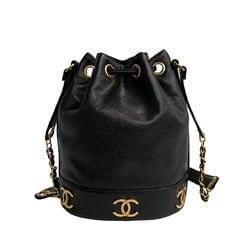 CHANEL Caviar Skin Leather Shoulder Bag Pochette Black 68584