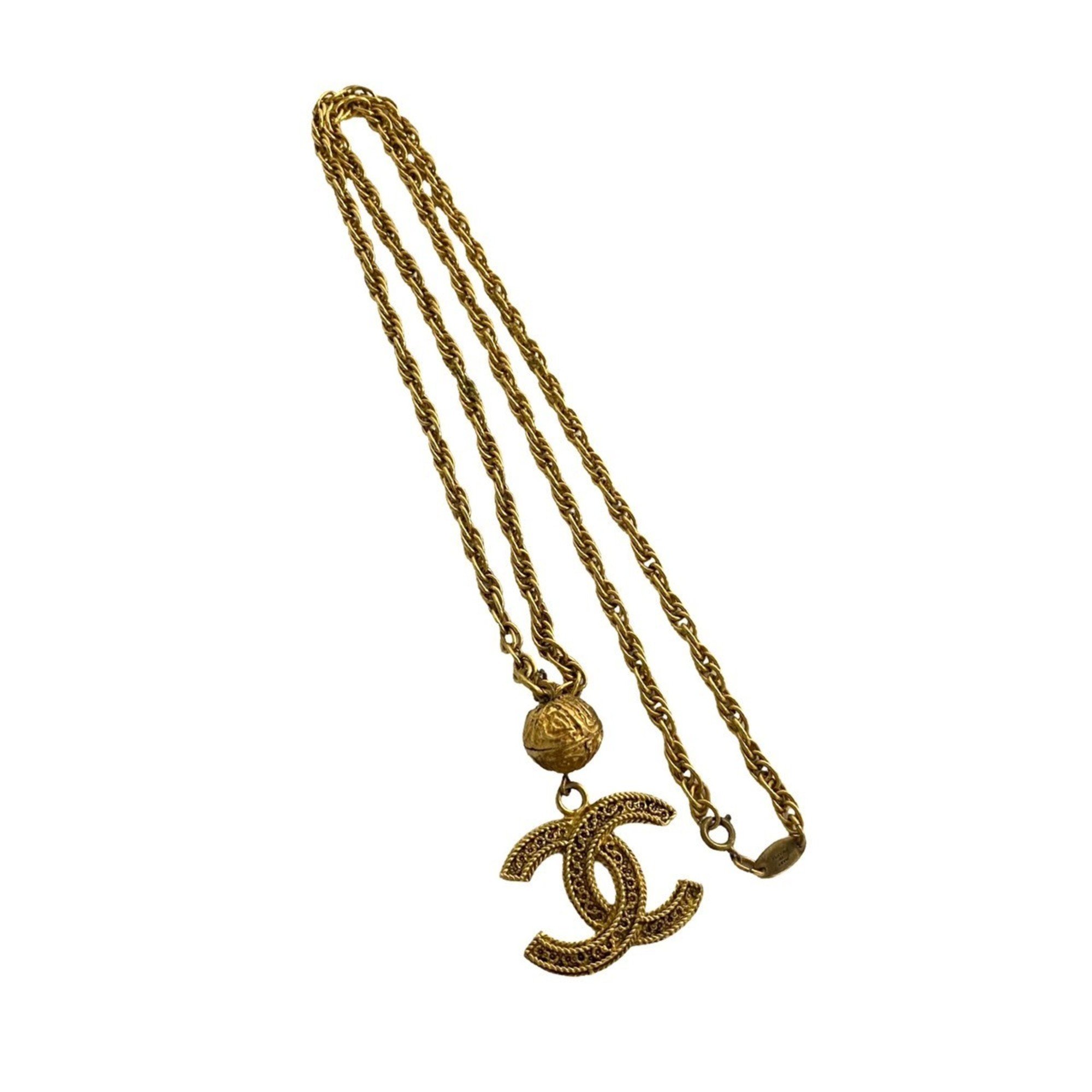 CHANEL Coco Mark GP Long Necklace Pendant Gold 80854