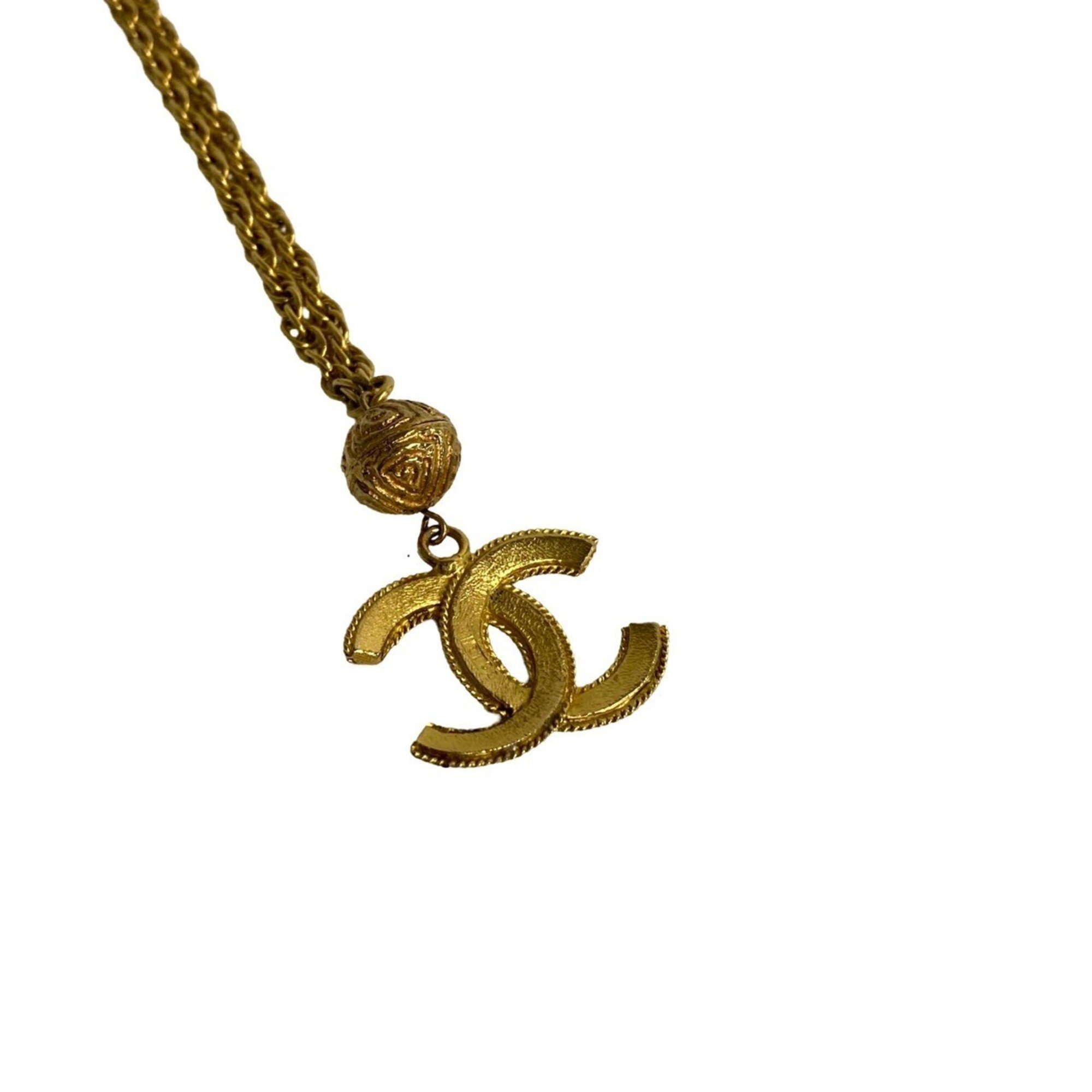 CHANEL Coco Mark GP Long Necklace Pendant Gold 80854