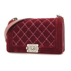 Chanel Shoulder Bag Boy Chain Suede Bordeaux Women's