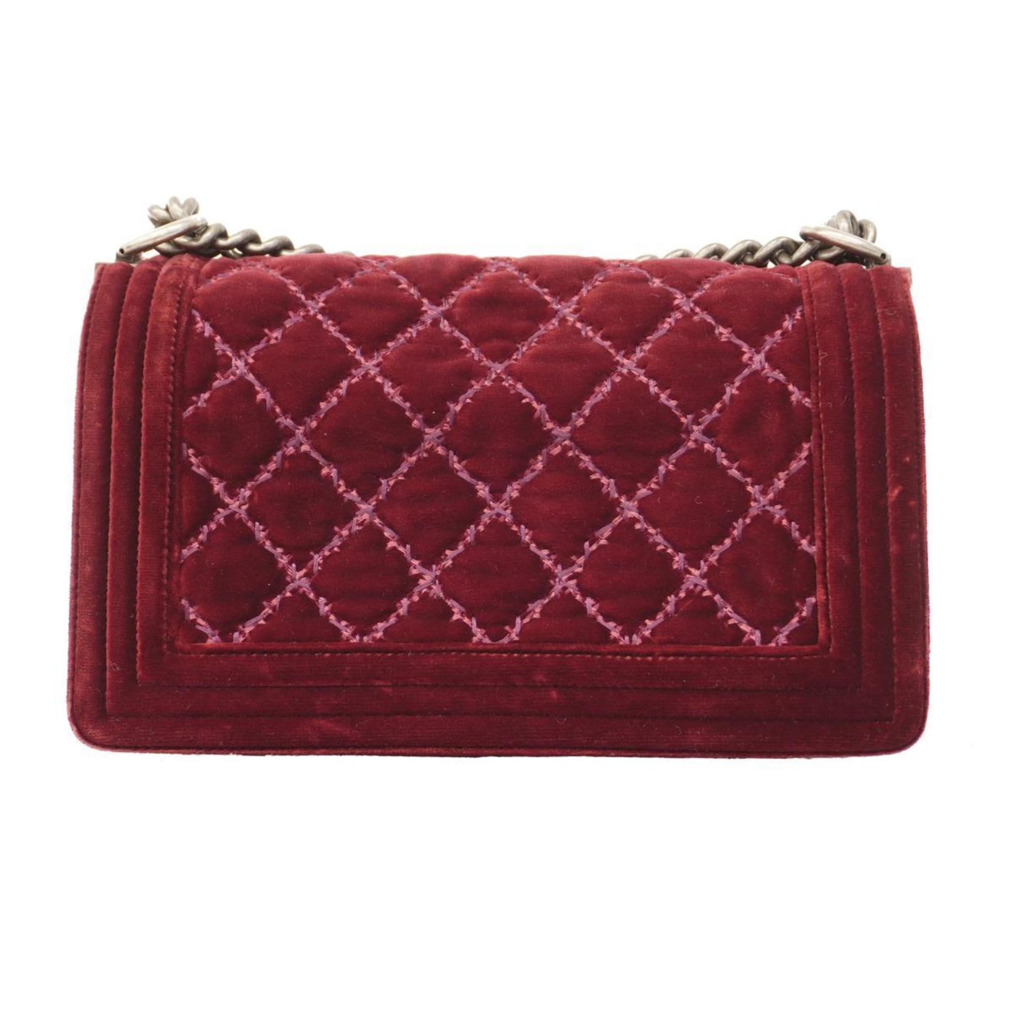 Chanel Shoulder Bag Boy Chain Suede Bordeaux Women's