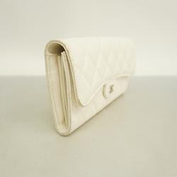 Chanel Long Wallet Matelasse Caviar Skin White Women's