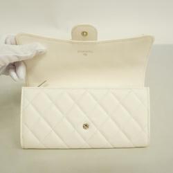 Chanel Long Wallet Matelasse Caviar Skin White Women's