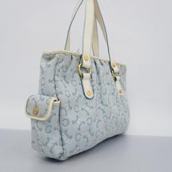 Celine Tote Bag C Macadam Canvas Leather Light Blue Champagne Women's