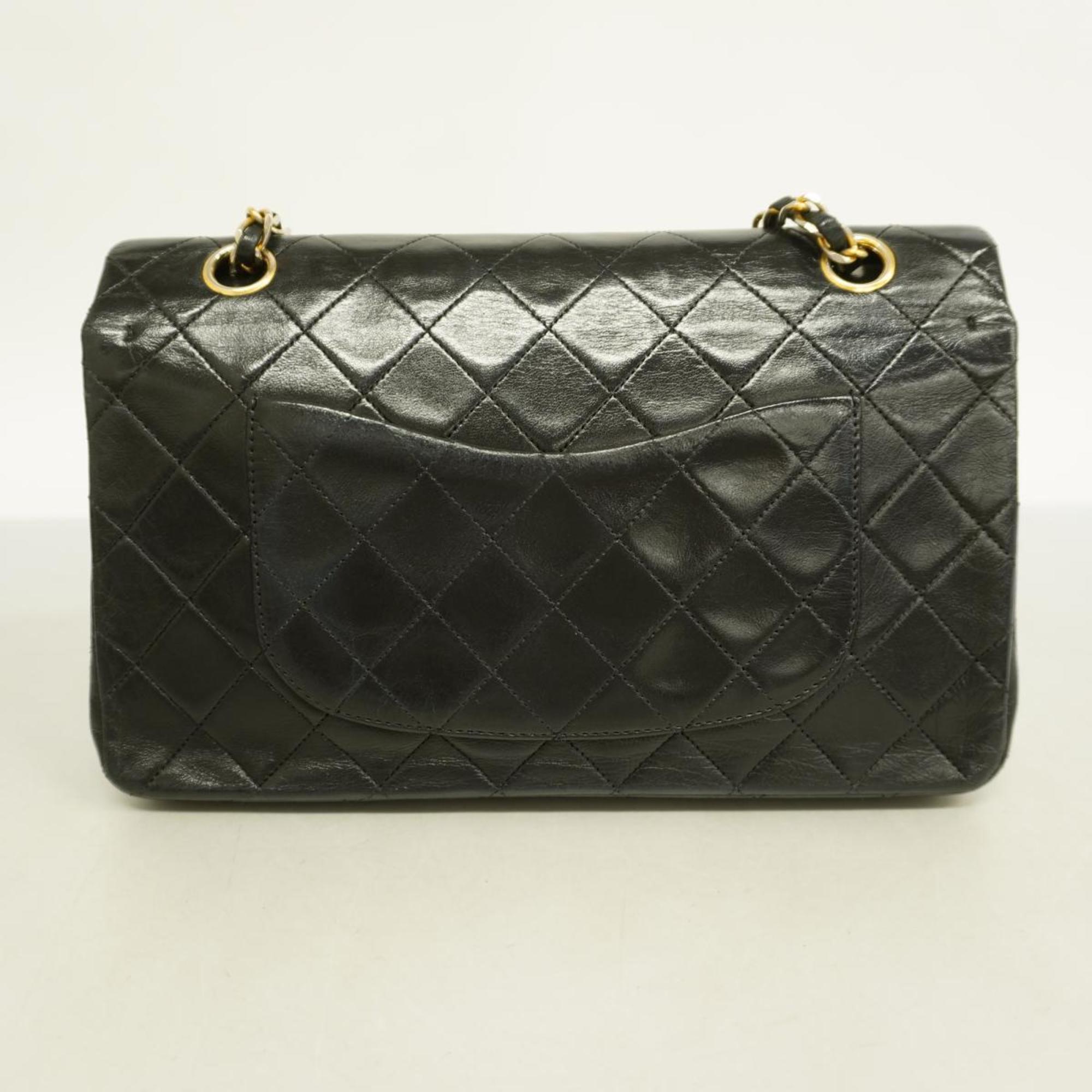 Chanel Shoulder Bag Matelasse W Flap Chain Lambskin Black Women's